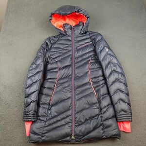 Spyder Jacket Womens Medium Black Hooded Down Puffer Long Parka Thumbholes Zip
